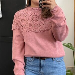 VINTAGE Autograph Unique Knit Ramie Cotton Mauve Pink Sweater. M